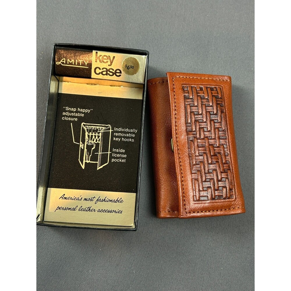 Vintage NOS Amity Brown Leather Folding Key Case Holder - Picture 14 of 15